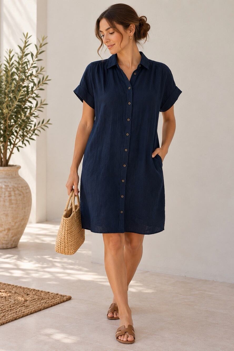 J Crew Baird McNutt Irish Linen Shirt Dress M Navy 100% Linen Coastal Old Money
